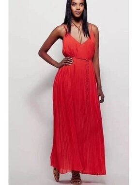 Free People Red Grecian Maxi Dress XS Boho Resort Beach
